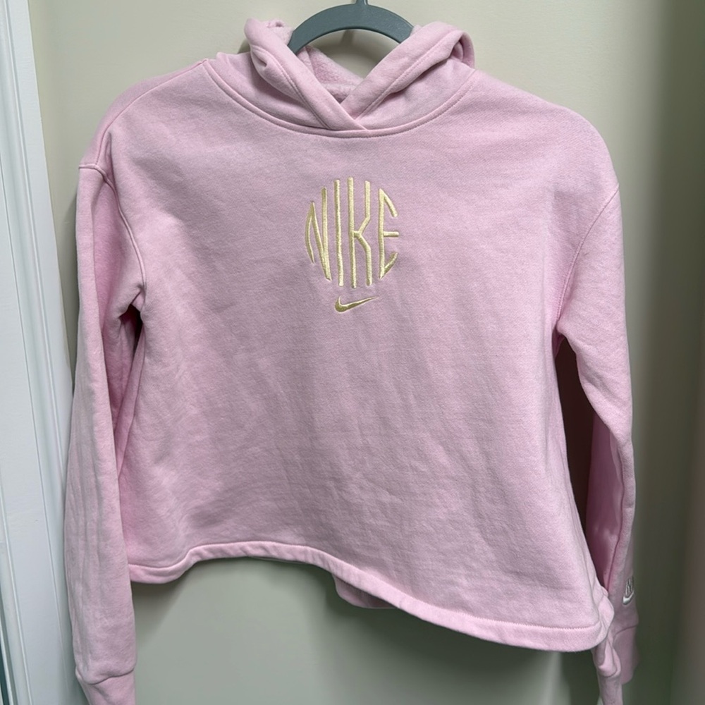 Nike pink french terry hoodie size child large EUC